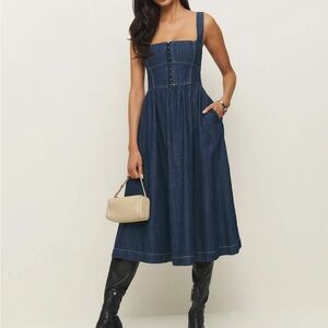 Reformation Tagliatelle Denim Midi Dress